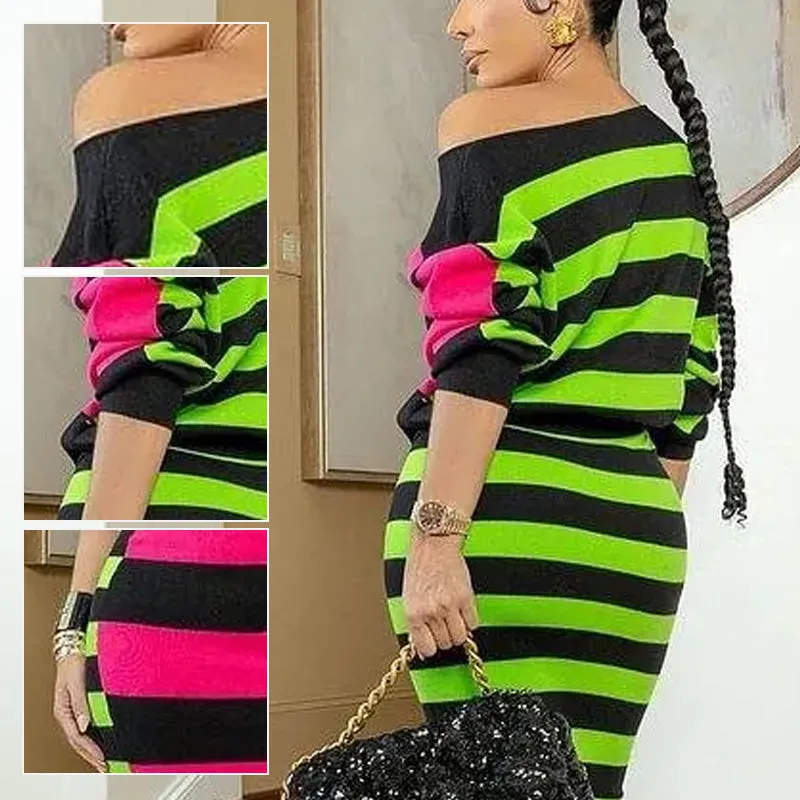 Women's Color Block Striped Sweater Dress