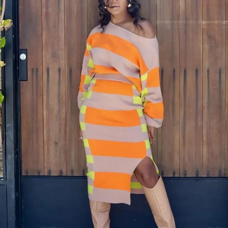 Women's Color Block Striped Sweater Dress