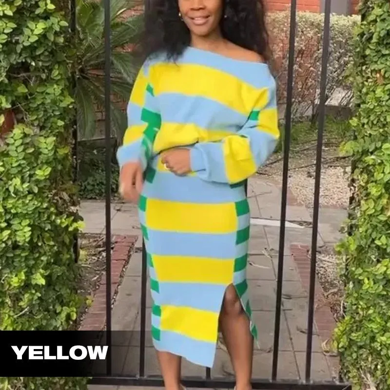 Women's Color Block Striped Sweater Dress