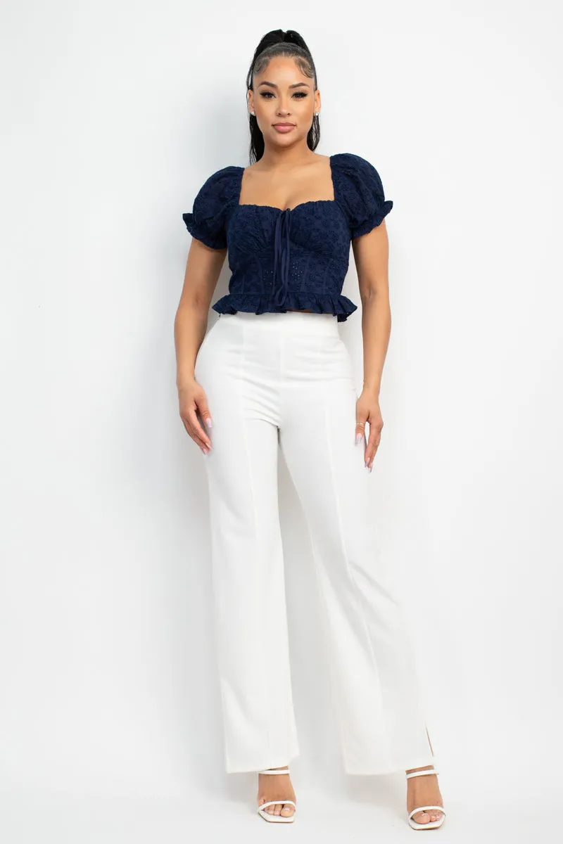 Women's Eyelet Embroidered Smock Top