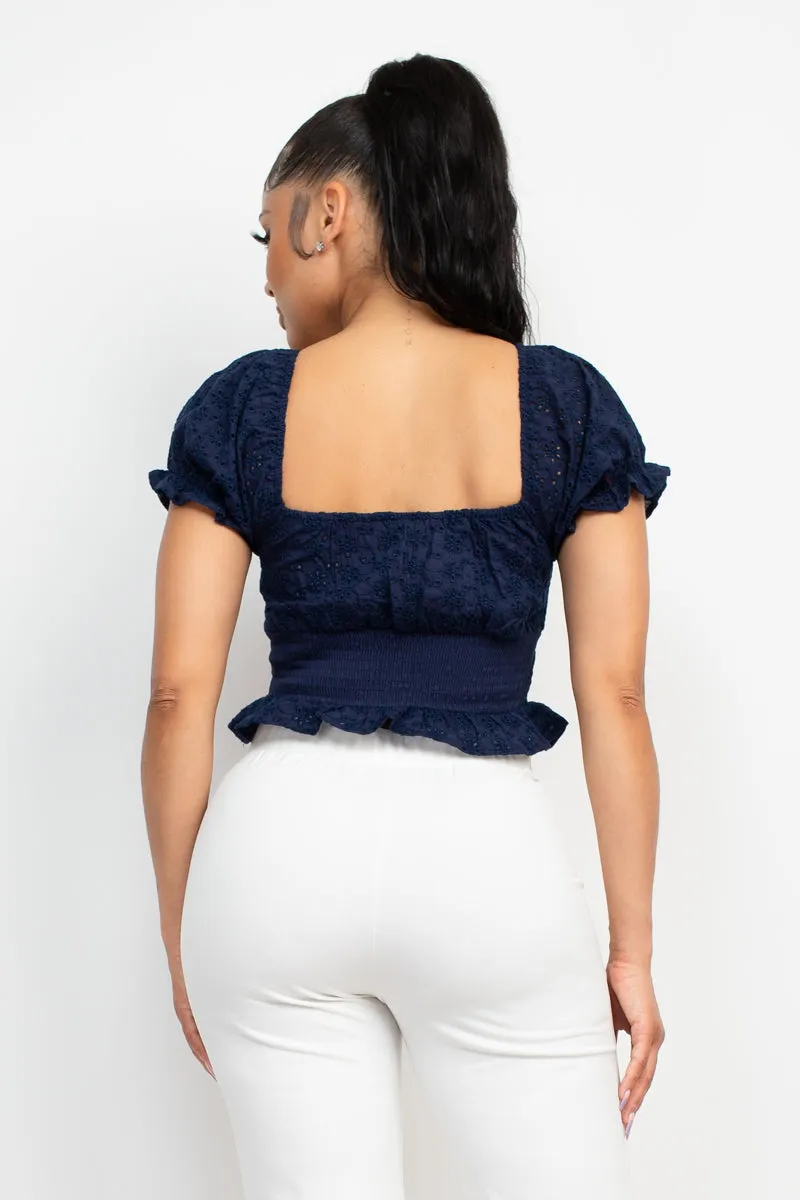 Women's Eyelet Embroidered Smock Top