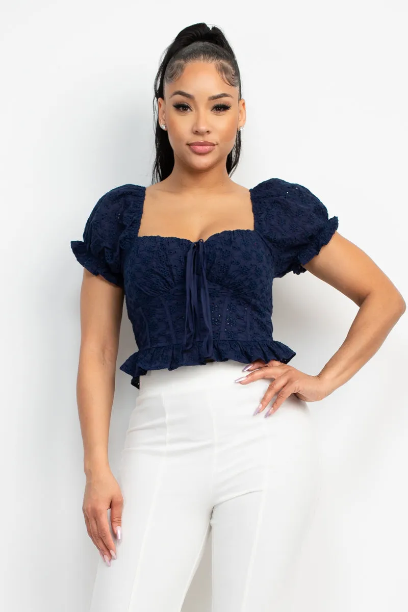 Women's Eyelet Embroidered Smock Top